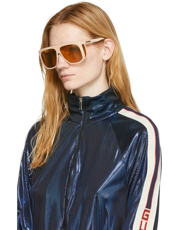 Gucci Beige Thick Acetate Shield Sunglasses